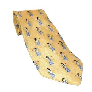 Vintage Hula Girl Necktie by Pelican Bay Silk - Yellow Hawaiian Tiki Beach Tie